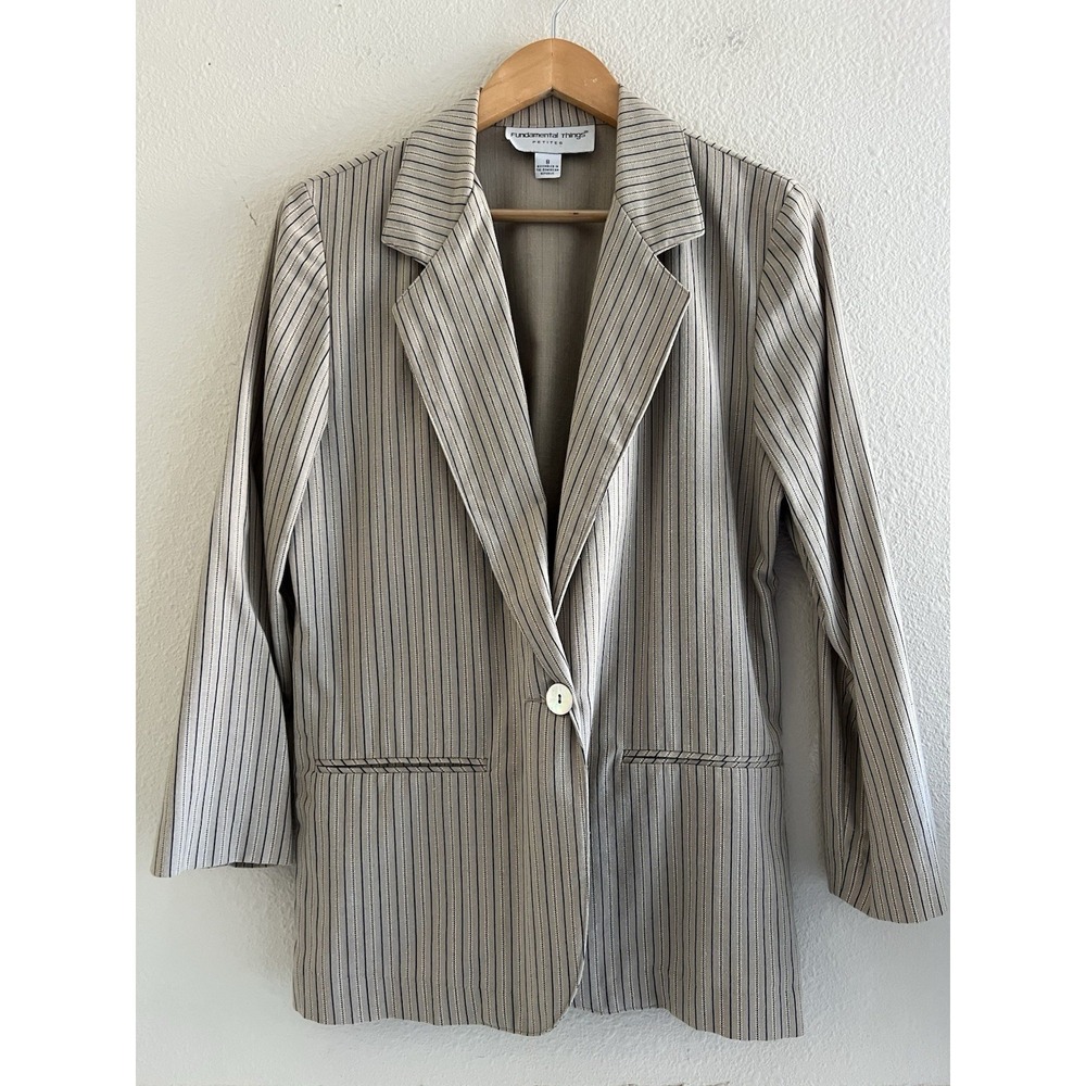 Fundamental Things Vtg Striped Long Blazer Jacket Women's Size 8P Preppy Office